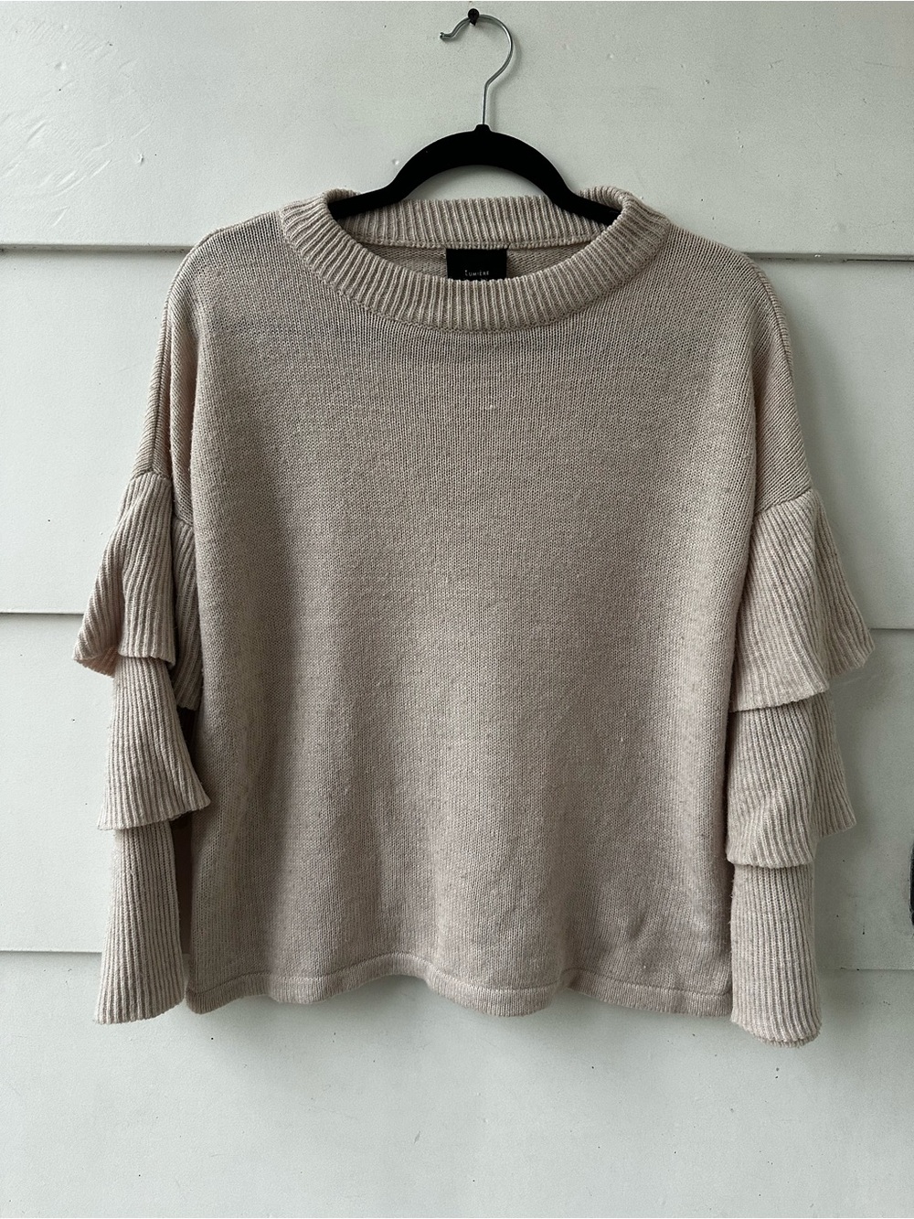 Lumiere Layered Ruffle Sleeve Crewneck Sweater - Beige